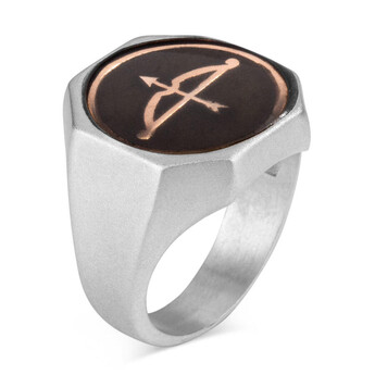 Alparslan Buyuk Selcuklu Arrow Bow Motif Diagonal Design Enameled Silver Men's Ring - 2