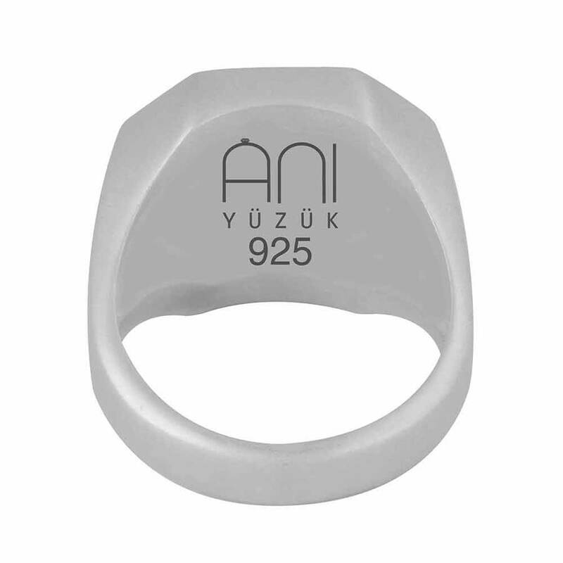 Alparslan Buyuk Selcuklu Arrow Bow Motif Diagonal Design Enameled Silver Men's Ring - 4