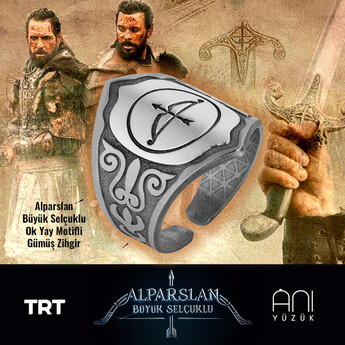 Alparslan Buyuk Selcuklu Arrow Bow Motif Silver Zihgir - Anı Yüzük