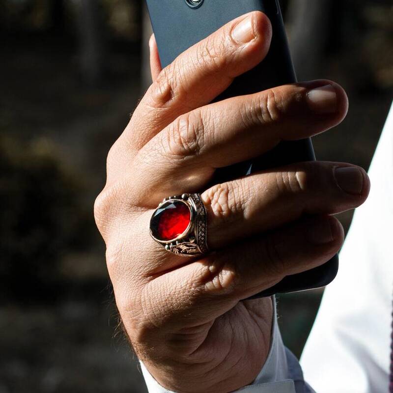 Double Headed Eagle Patterned Blood Red Zircon Stone - 5