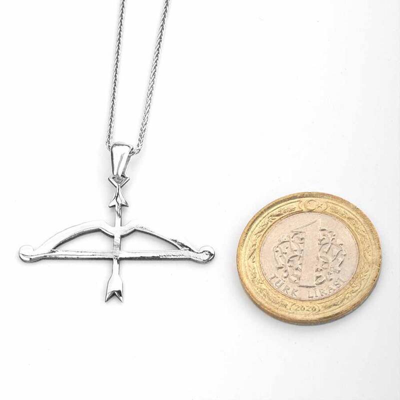  Kemankes Tozkoparan Arrow Bow Horizontal Cut Arrowhead Silver Necklace - 4