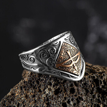 Buyuk Selcuklu Kemankeş Tozkoparan Arrow Bow Silver Men's Zihgir Ring - 2